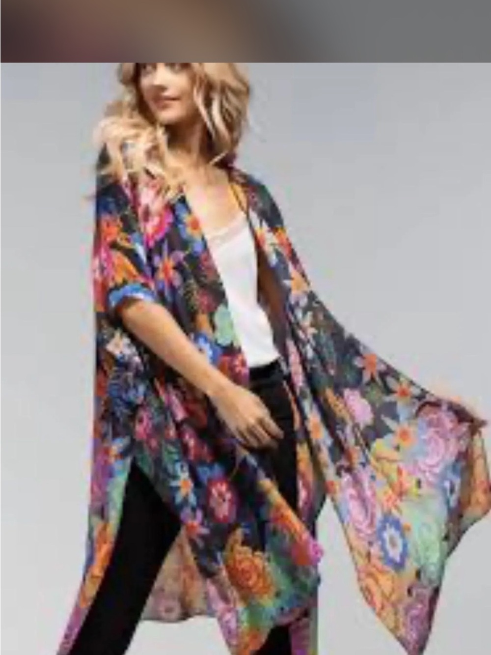 Floral Multicolor Sheer Kimono Wrap - Women Accessories En Crème NWT